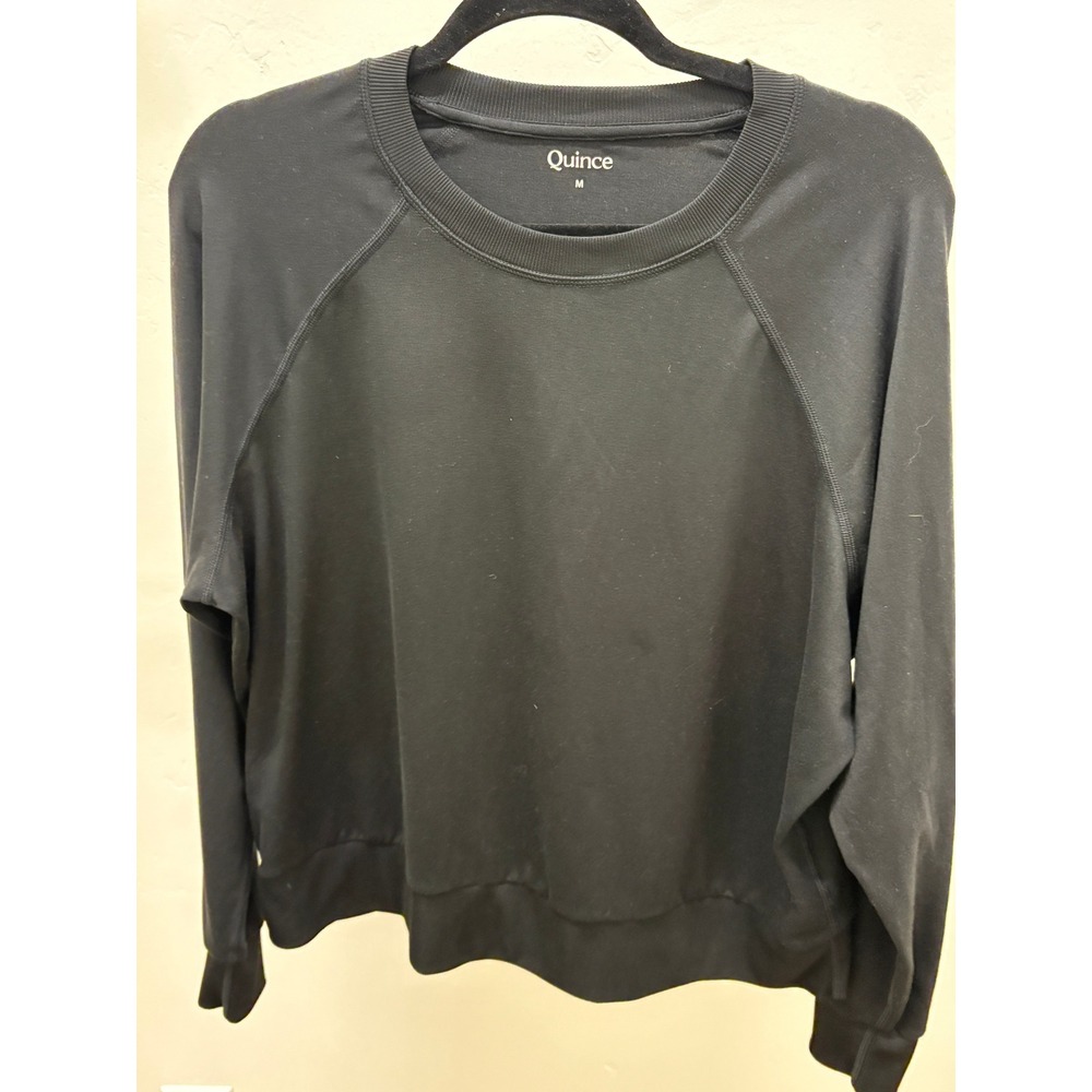 Quince Womens Black Raglan Long Sleeve Crewneck Sweatshirt Size Medium